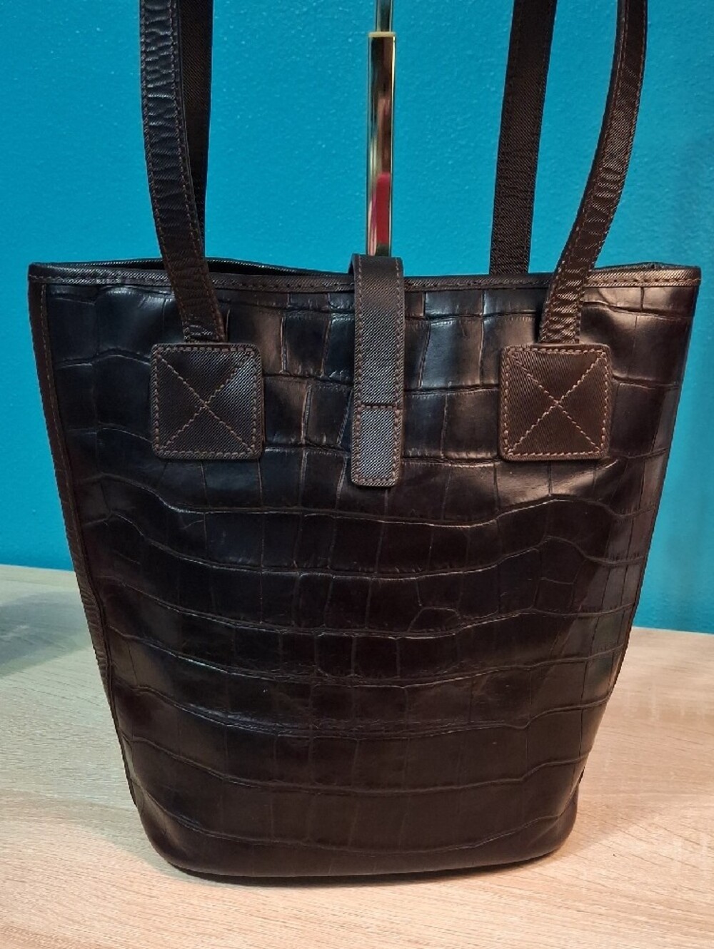 Dooney & Bourke North/South Dark Espressp Croc-Embossed Leather Tote Vintage - Picture 5 of 9